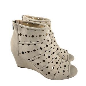 Michael Kors Women's Ankle Wedge Booties Size 10M Taupe Suede Cutout Peep Toe